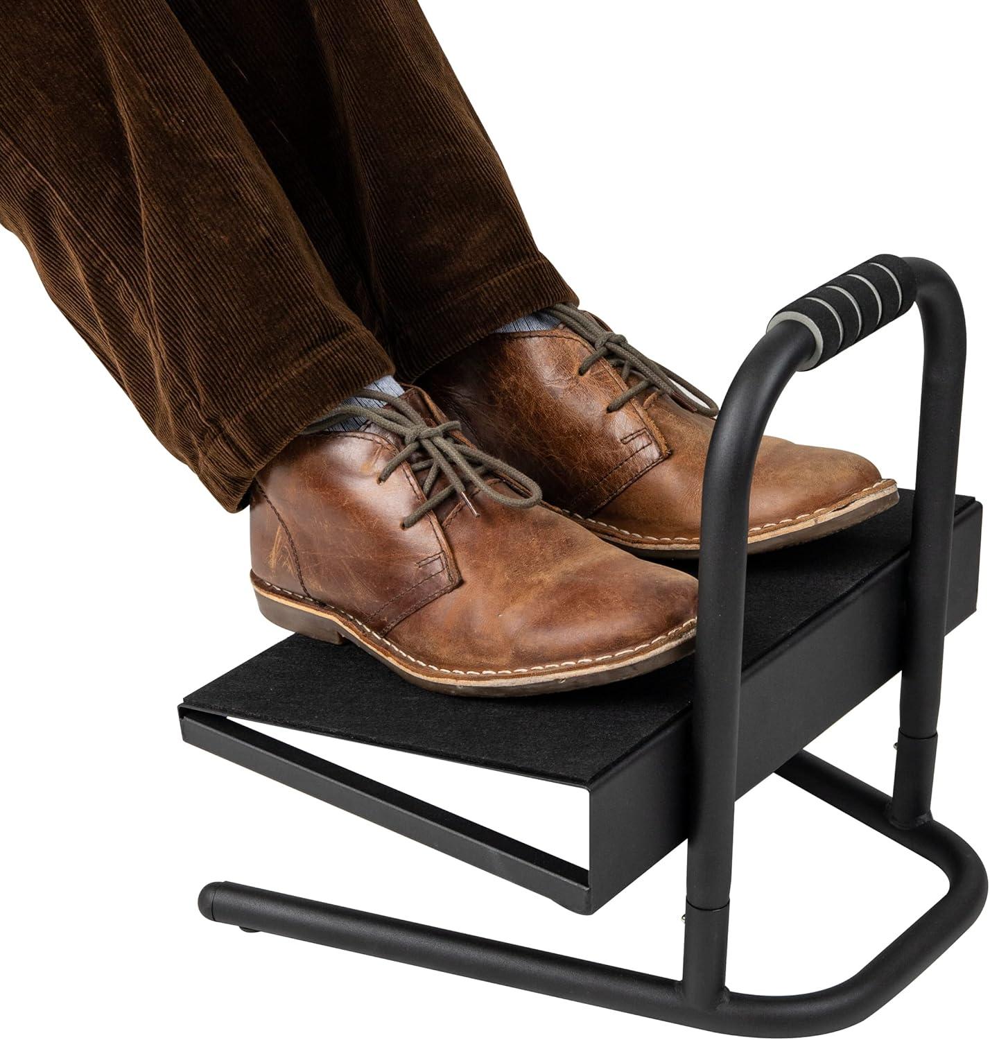 imageMind Reader Foot Rest Under Desk Ergonomic Hydraulic Height Adjustable Ottoman Office Foam 1675 L x 75 W x 375 H BlackMetal Foot Rest