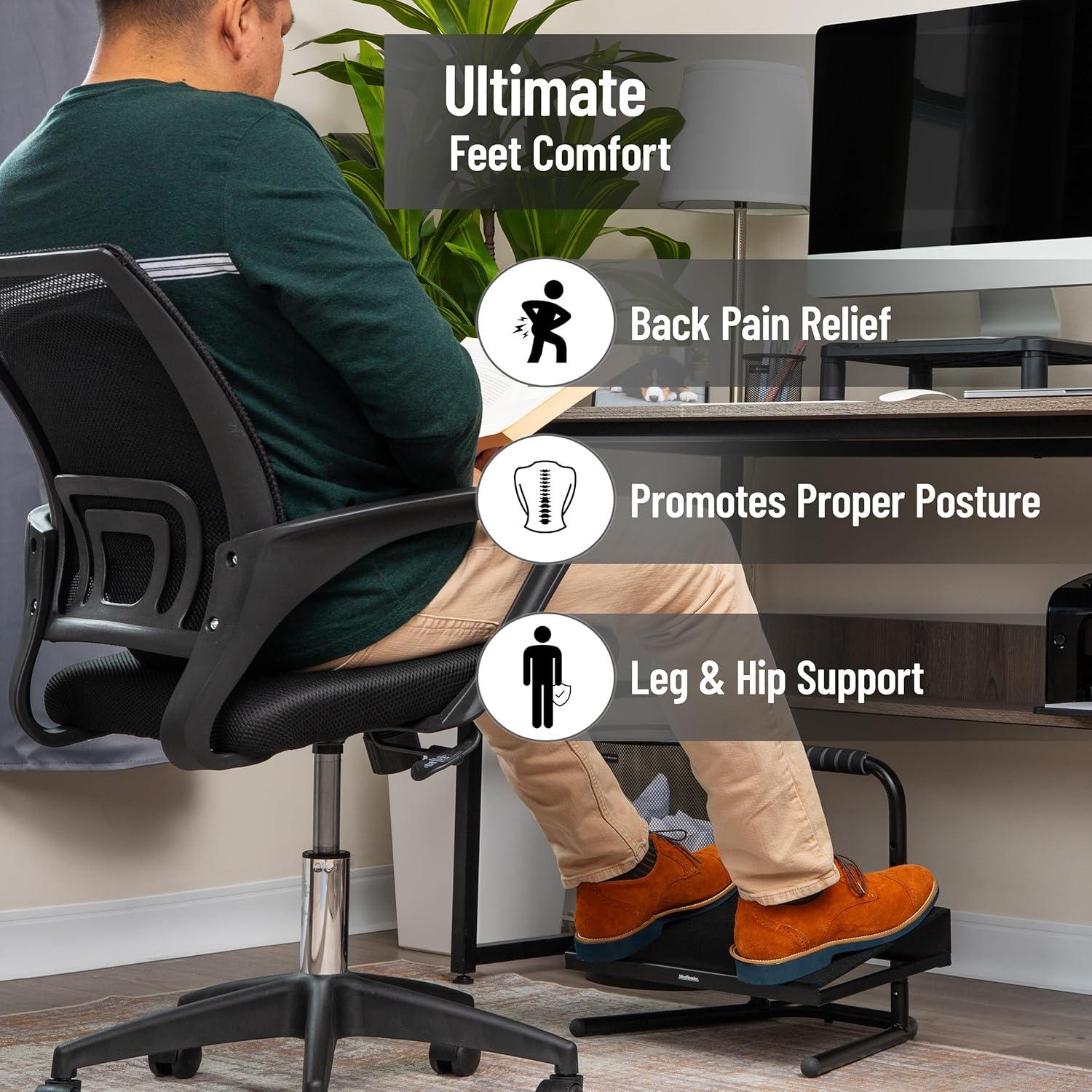 imageMind Reader Foot Rest Under Desk Ergonomic Hydraulic Height Adjustable Ottoman Office Foam 1675 L x 75 W x 375 H BlackMetal Foot Rest
