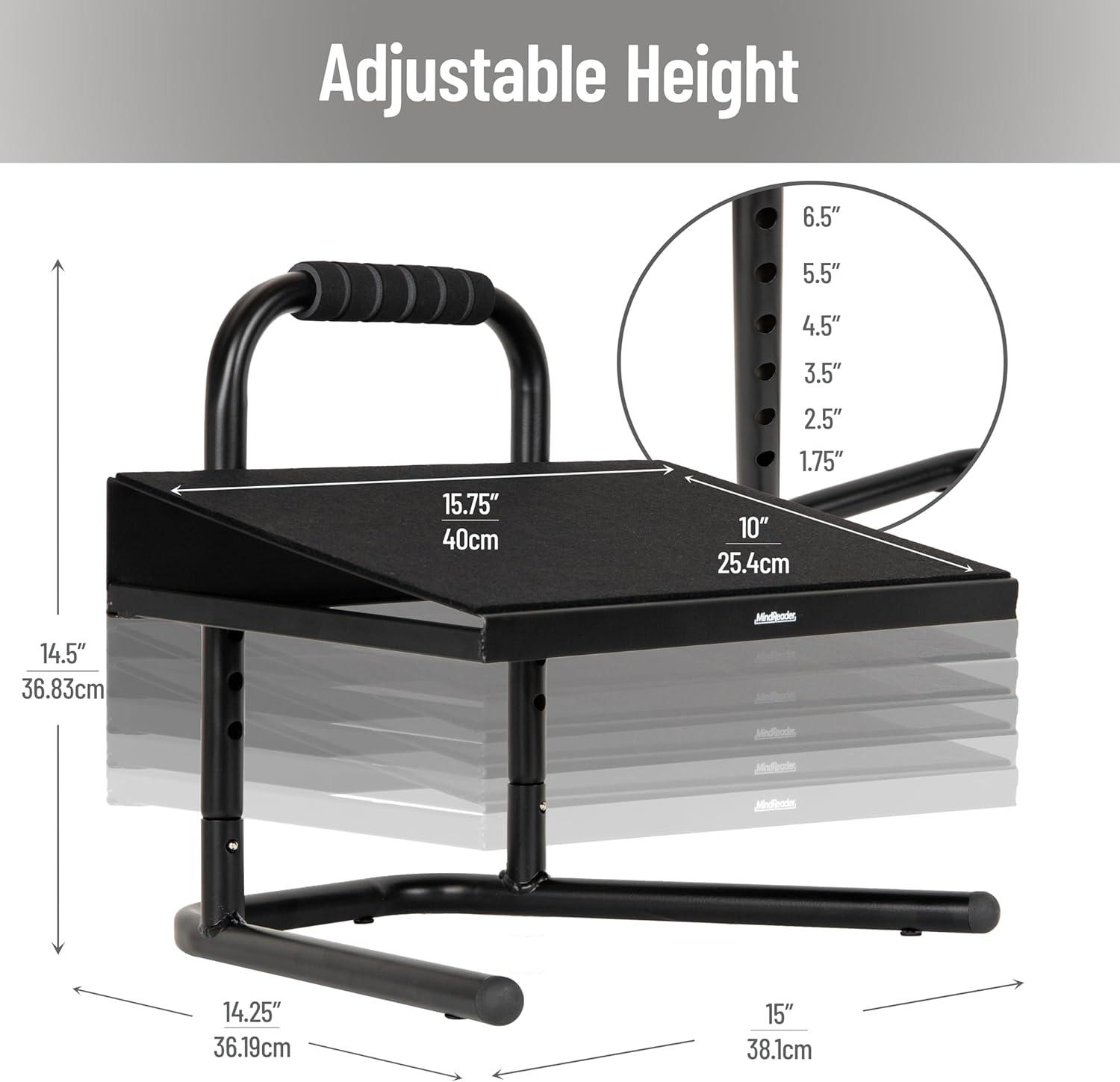 imageMind Reader Foot Rest Under Desk Ergonomic Hydraulic Height Adjustable Ottoman Office Foam 1675 L x 75 W x 375 H BlackMetal Foot Rest