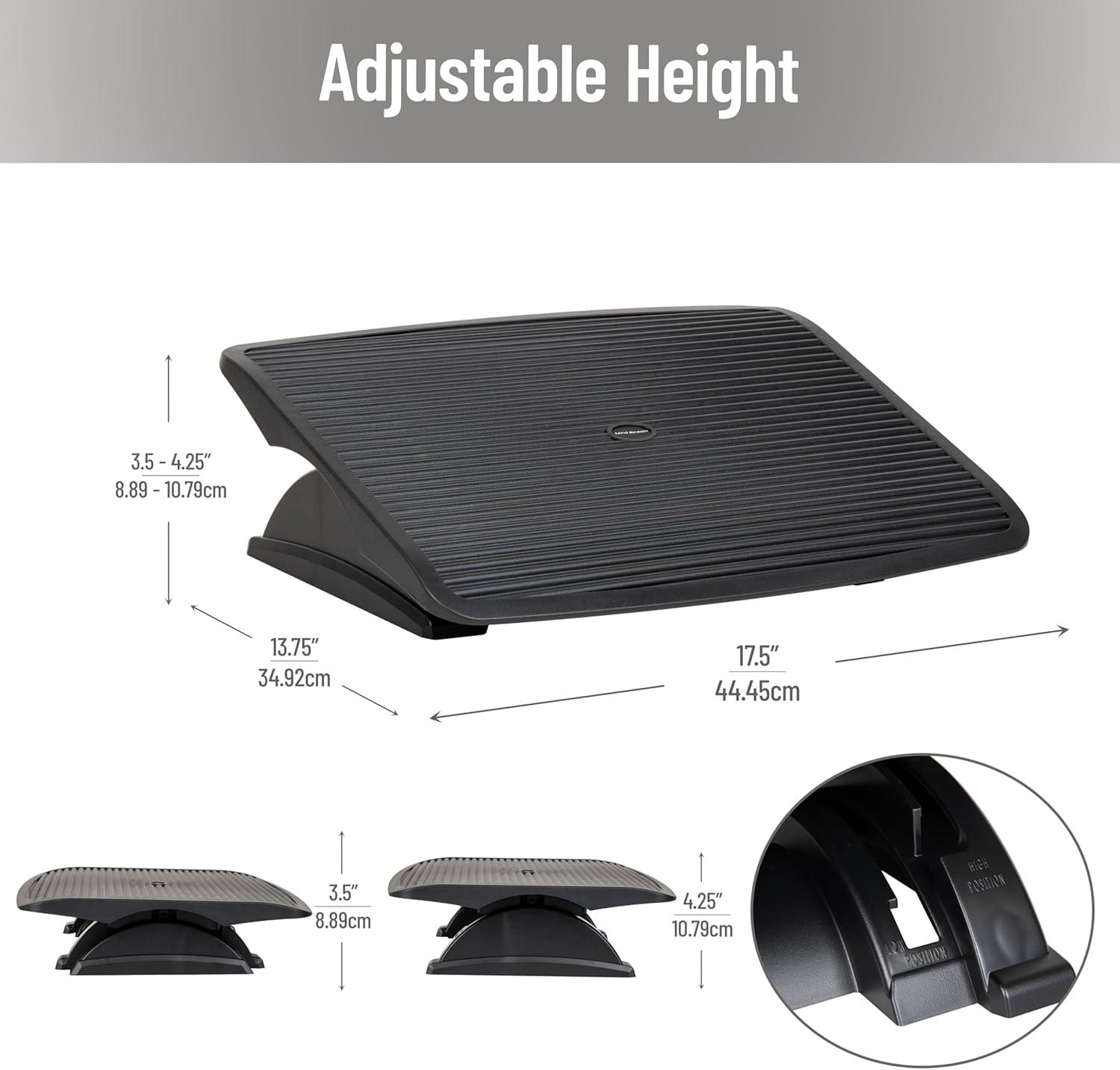 imageMind Reader Foot Rest Under Desk Ergonomic Hydraulic Height Adjustable Ottoman Office Foam 1675 L x 75 W x 375 H BlackPlastic Foot Rest