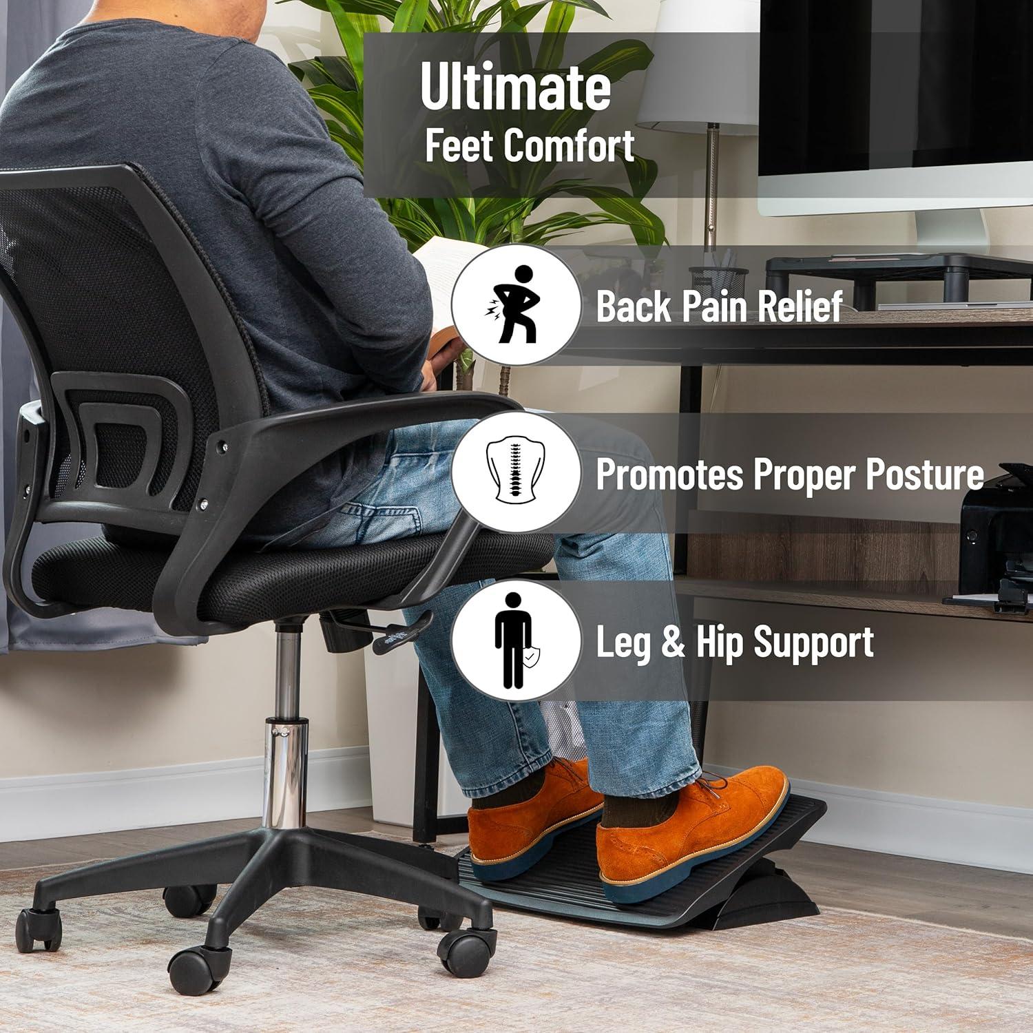imageMind Reader Foot Rest Under Desk Ergonomic Hydraulic Height Adjustable Ottoman Office Foam 1675 L x 75 W x 375 H BlackPlastic Foot Rest