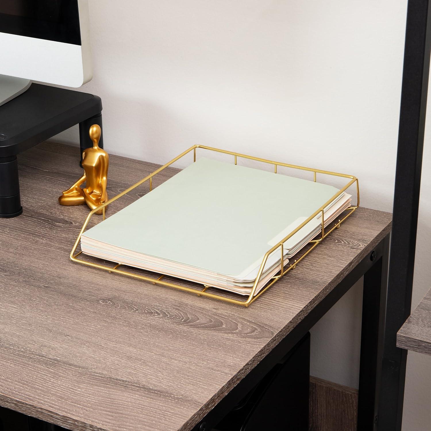imageMind Reader Gold Geometric Paper Tray Modern Organizer for Documents Folders and Office Supplies Durable and Stylish Metal 10 L x 1225 W x 2 H Gold10 x 123 x 2