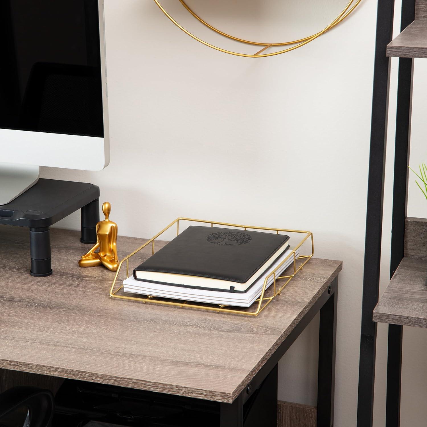 imageMind Reader Gold Geometric Paper Tray Modern Organizer for Documents Folders and Office Supplies Durable and Stylish Metal 10 L x 1225 W x 2 H Gold10 x 123 x 2