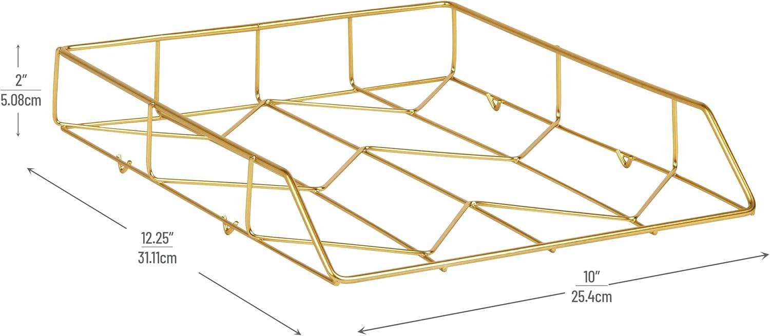 imageMind Reader Gold Geometric Paper Tray Modern Organizer for Documents Folders and Office Supplies Durable and Stylish Metal 10 L x 1225 W x 2 H Gold10 x 123 x 2