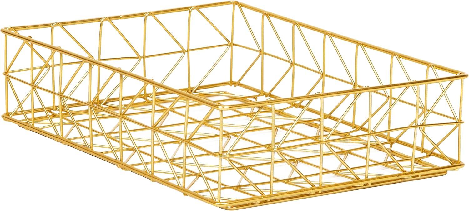 imageMind Reader Gold Geometric Paper Tray Modern Organizer for Documents Folders and Office Supplies Durable and Stylish Metal 10 L x 1225 W x 2 H Gold95 x 128 x 33