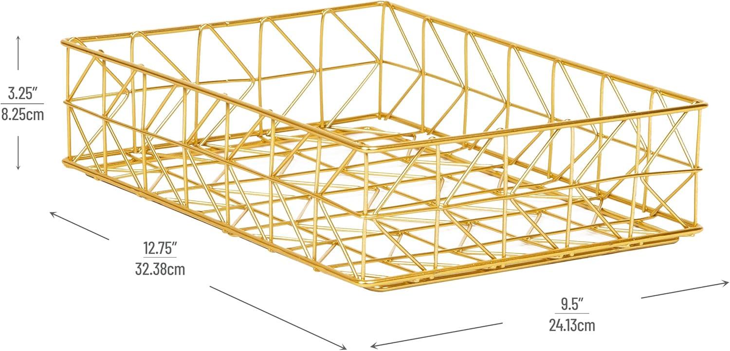 imageMind Reader Gold Geometric Paper Tray Modern Organizer for Documents Folders and Office Supplies Durable and Stylish Metal 10 L x 1225 W x 2 H Gold95 x 128 x 33
