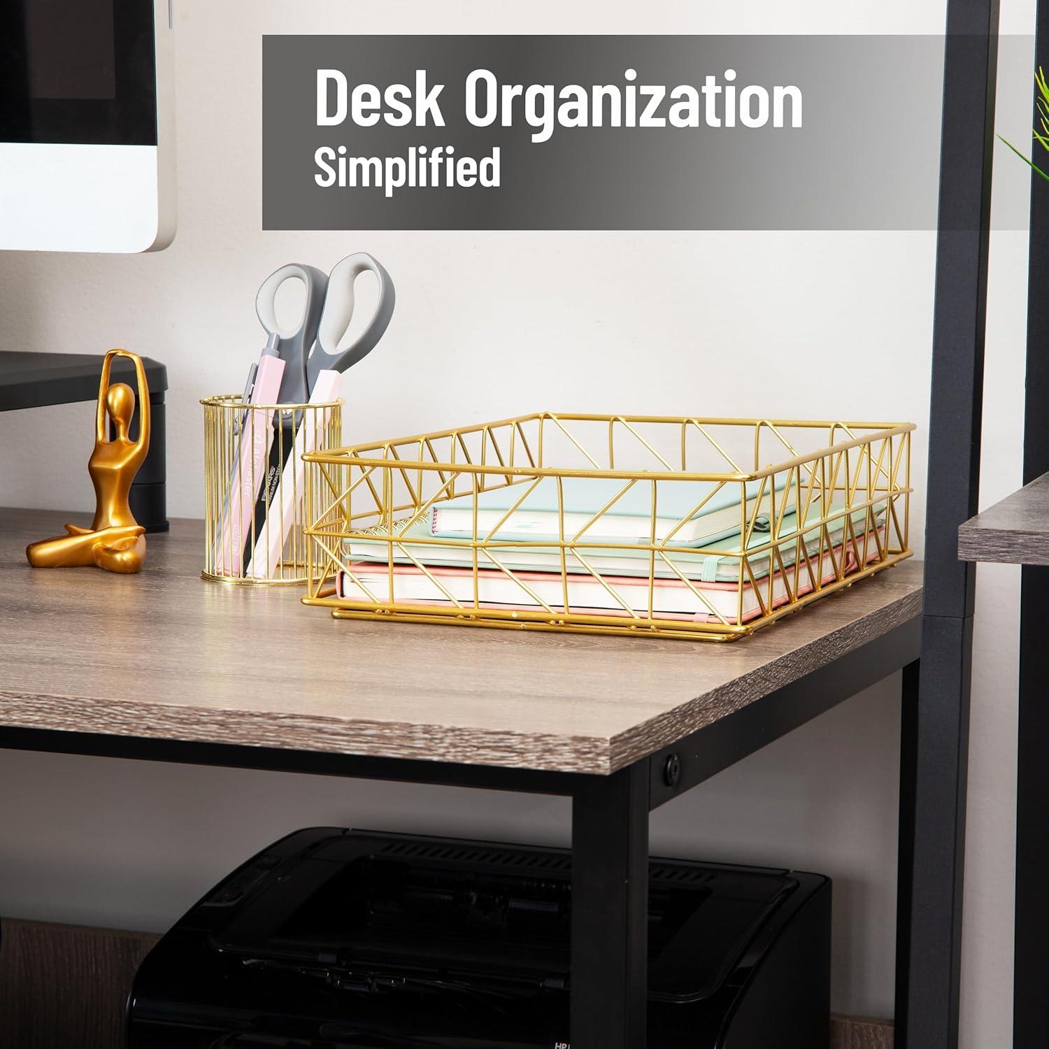 imageMind Reader Gold Geometric Paper Tray Modern Organizer for Documents Folders and Office Supplies Durable and Stylish Metal 10 L x 1225 W x 2 H Gold95 x 128 x 33