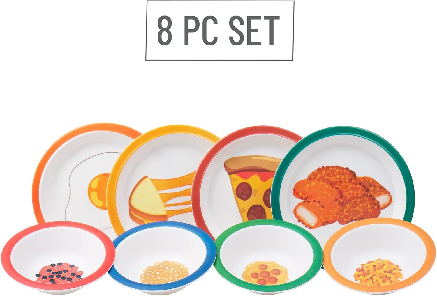 imageMind Reader Kids Plate and Bowl Set Toddler Plates Cereal and Soup Bowl Melamine 825L x 825W 1H 8 pcs Multicolor