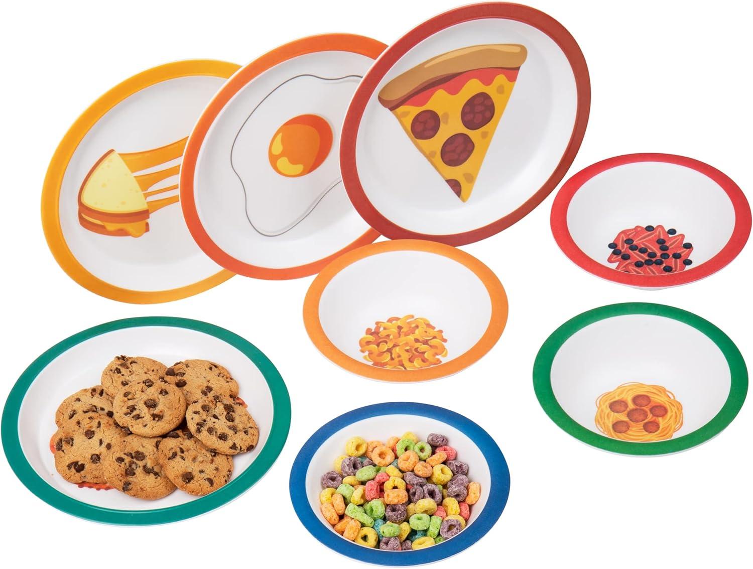 imageMind Reader Kids Plate and Bowl Set Toddler Plates Cereal and Soup Bowl Melamine 825L x 825W 1H 8 pcs Multicolor