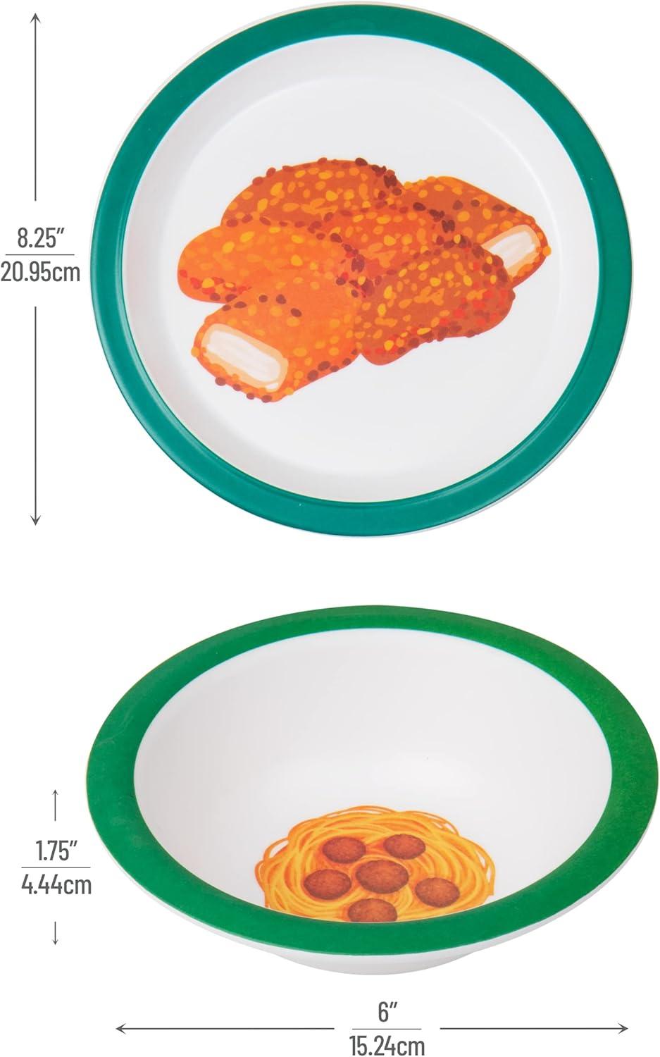 imageMind Reader Kids Plate and Bowl Set Toddler Plates Cereal and Soup Bowl Melamine 825L x 825W 1H 8 pcs Multicolor