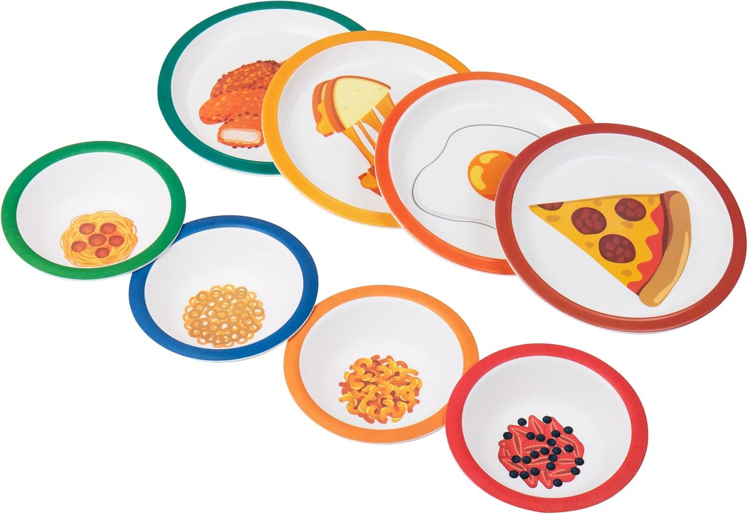 imageMind Reader Kids Plate and Bowl Set Toddler Plates Cereal and Soup Bowl Melamine 825L x 825W 1H 8 pcs Multicolor