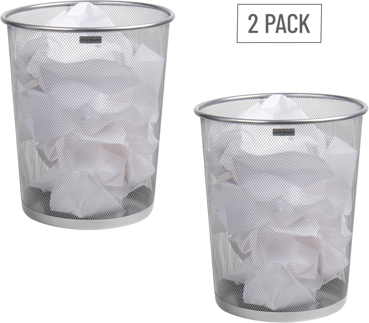 imageMind Reader Mesh Trash Can 1665L 44 gal Waste Paper Basket Round Office Metal Mesh Set of 2 SilverSilver
