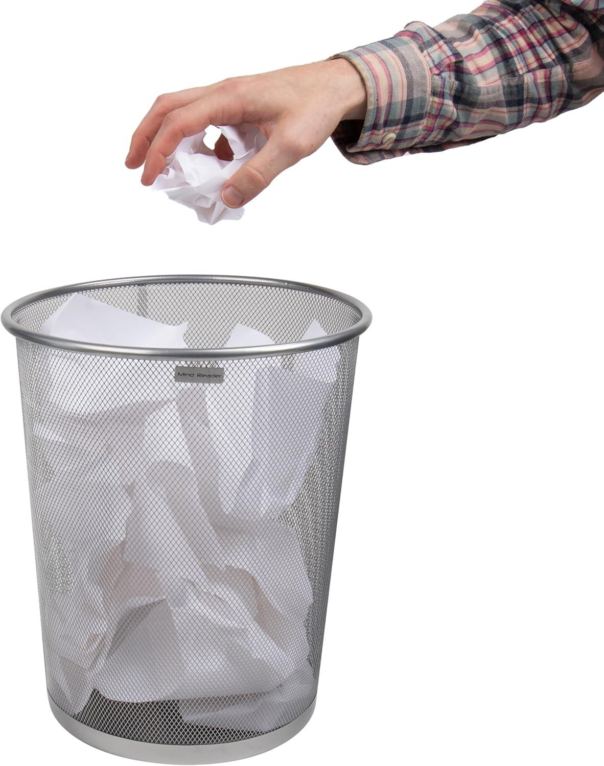 imageMind Reader Mesh Trash Can 1665L 44 gal Waste Paper Basket Round Office Metal Mesh Set of 2 SilverSilver