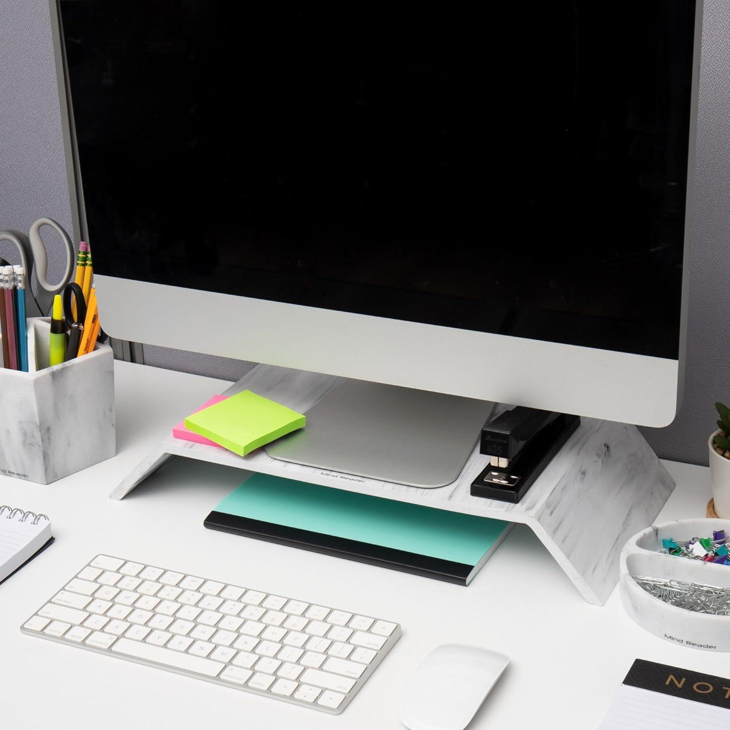 imageMind Reader Monitor Stand Contemporary Desktop Organizer Laptop Riser Office Resin 1825 L x 9 W x 3 H White