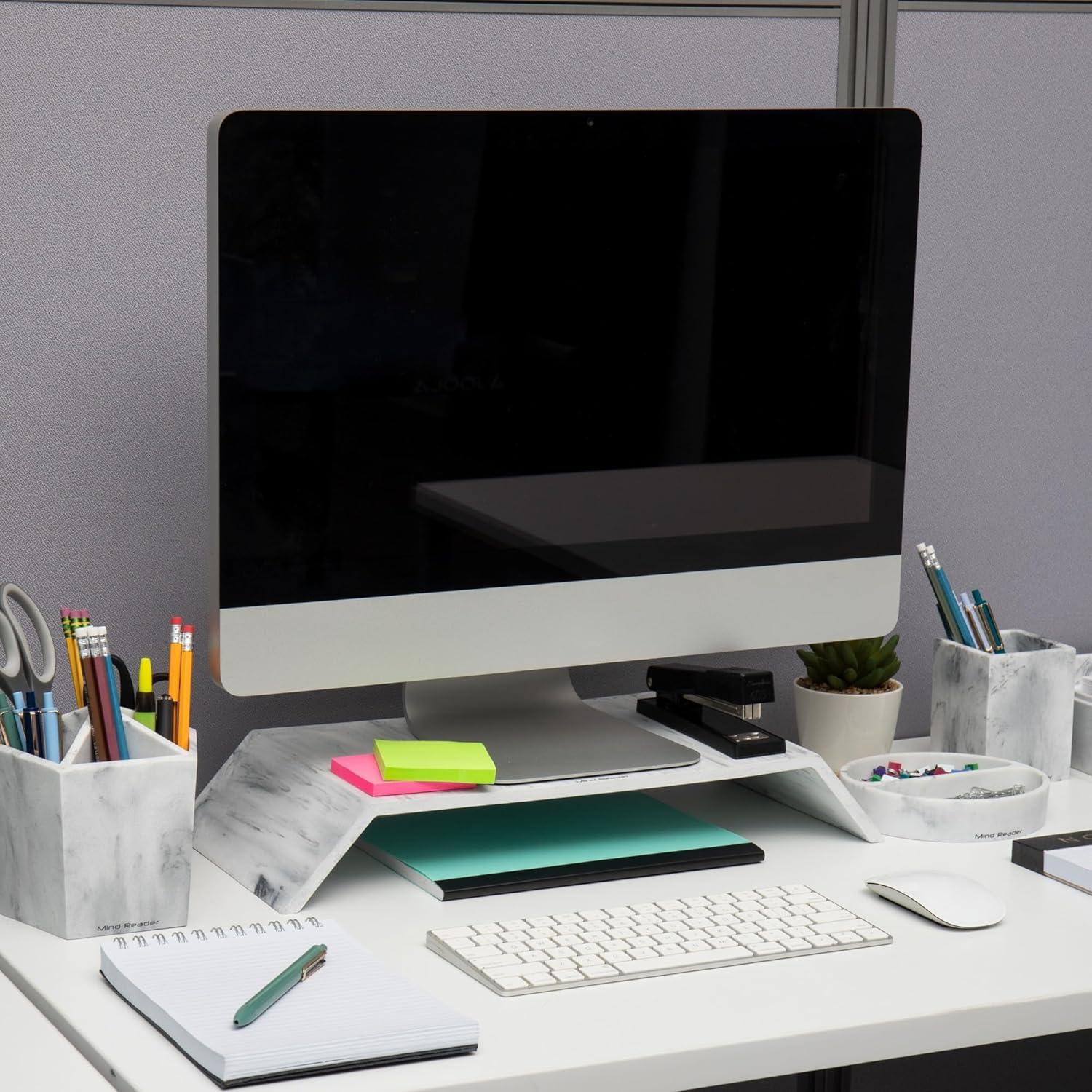 imageMind Reader Monitor Stand Contemporary Desktop Organizer Laptop Riser Office Resin 1825 L x 9 W x 3 H White
