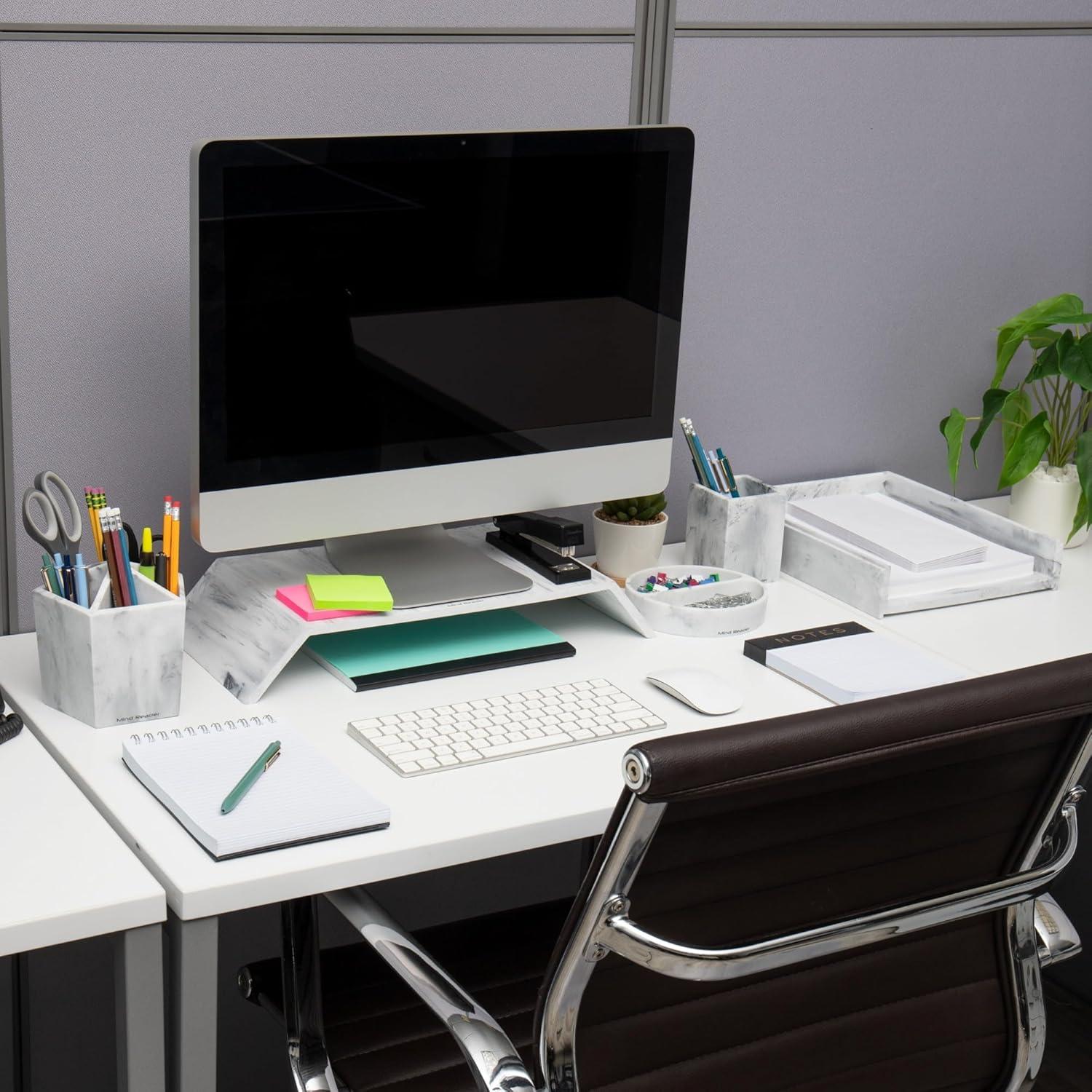 imageMind Reader Monitor Stand Contemporary Desktop Organizer Laptop Riser Office Resin 1825 L x 9 W x 3 H White