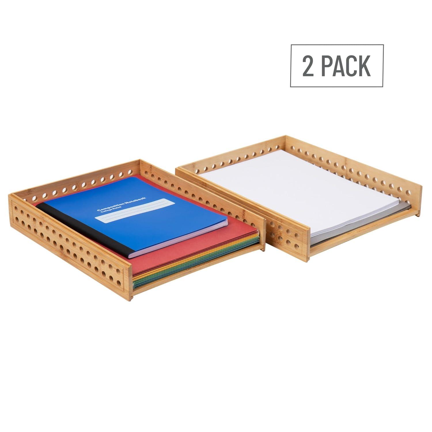 imageMind Reader Paper Tray Set of 2 Desktop Organizer Storage Office Rayon from Bamboo 10 L x 125 W x 225 H Brown
