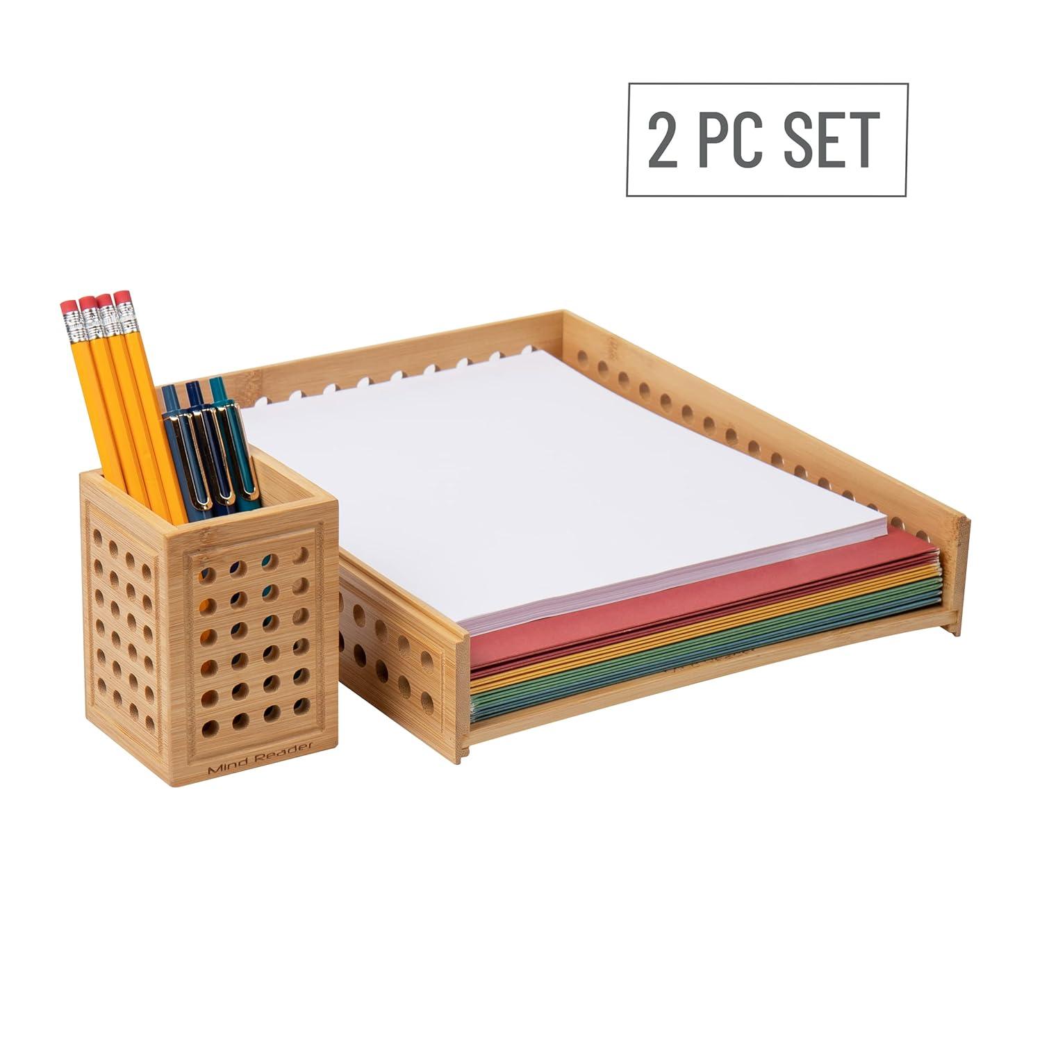 imageMind Reader Paper Tray and Pen Cup Set 2 Pcs Desktop Organizer Office Rayon from Bamboo 10 L x 125 W x 225 H Brown