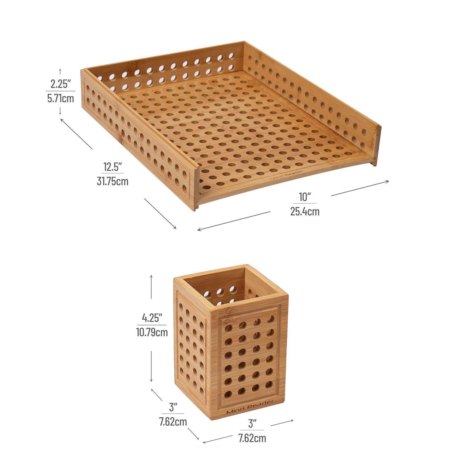 imageMind Reader Paper Tray and Pen Cup Set 2 Pcs Desktop Organizer Office Rayon from Bamboo 10 L x 125 W x 225 H Brown