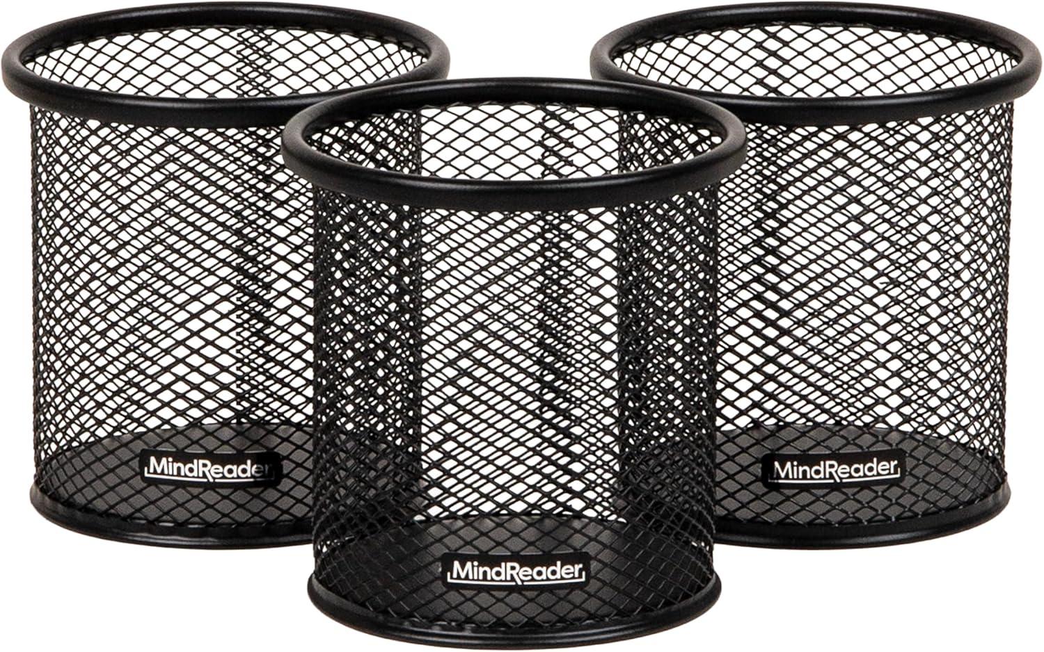 imageMind Reader Pen and Accessories Holder Desktop Organizer Office Metal Mesh 35L x 35W x 375H Set of 3 WhiteBlack