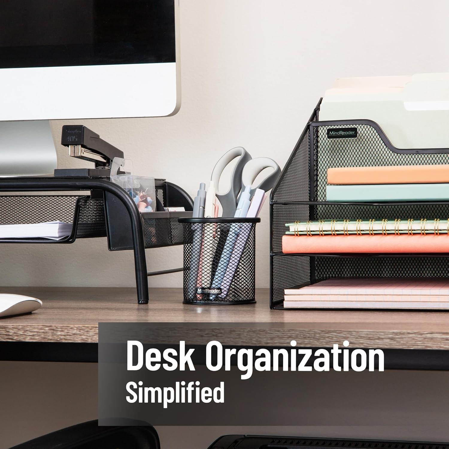 imageMind Reader Pen and Accessories Holder Desktop Organizer Office Metal Mesh 35L x 35W x 375H Set of 3 WhiteBlack
