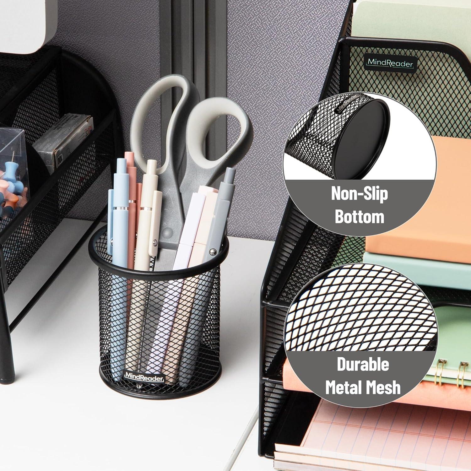 imageMind Reader Pen and Accessories Holder Desktop Organizer Office Metal Mesh 35L x 35W x 375H Set of 3 WhiteBlack