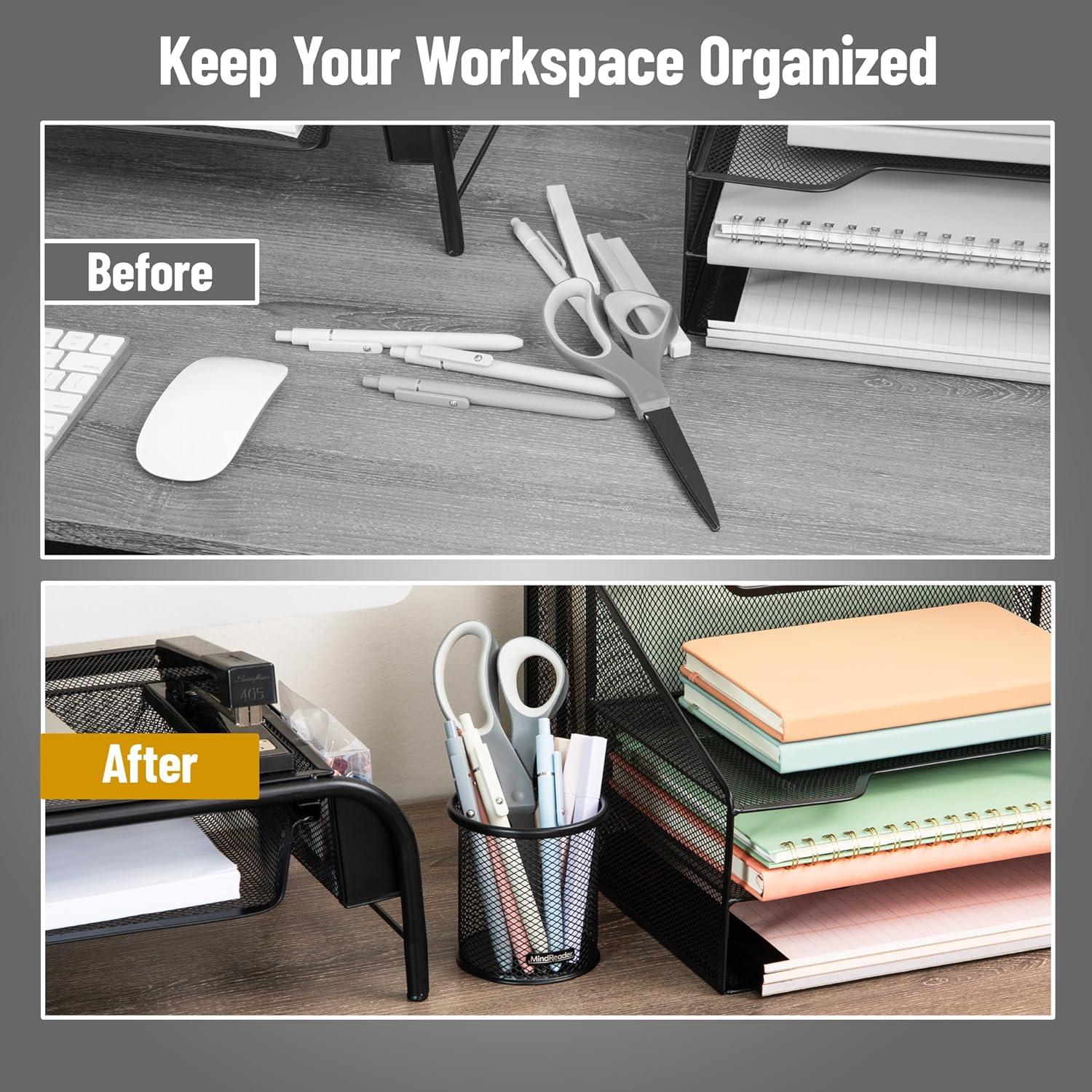 imageMind Reader Pen and Accessories Holder Desktop Organizer Office Metal Mesh 35L x 35W x 375H Set of 3 WhiteBlack