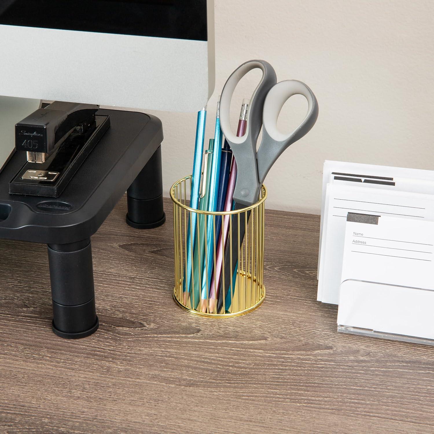 imageMind Reader Pen and Accessories Holder Desktop Organizer Office Metal Mesh 35L x 35W x 375H Set of 3 WhiteGold