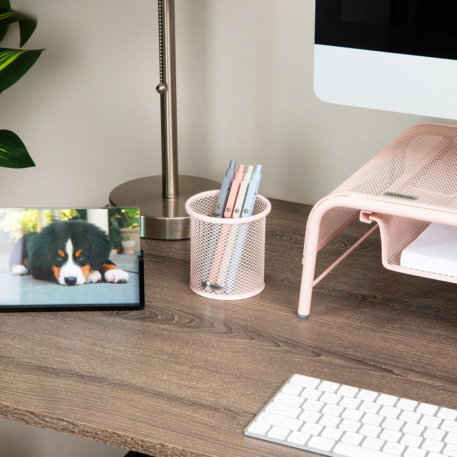 imageMind Reader Pen and Accessories Holder Desktop Organizer Office Metal Mesh 35L x 35W x 375H Set of 3 WhitePink