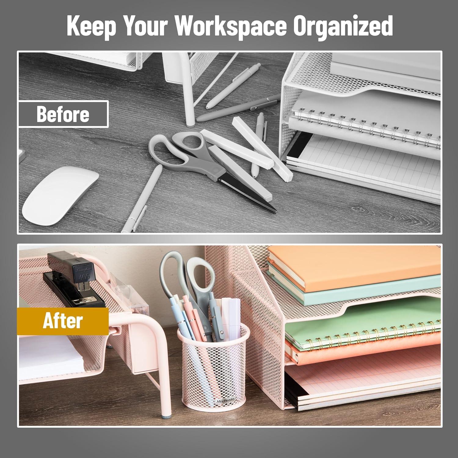 imageMind Reader Pen and Accessories Holder Desktop Organizer Office Metal Mesh 35L x 35W x 375H Set of 3 WhitePink
