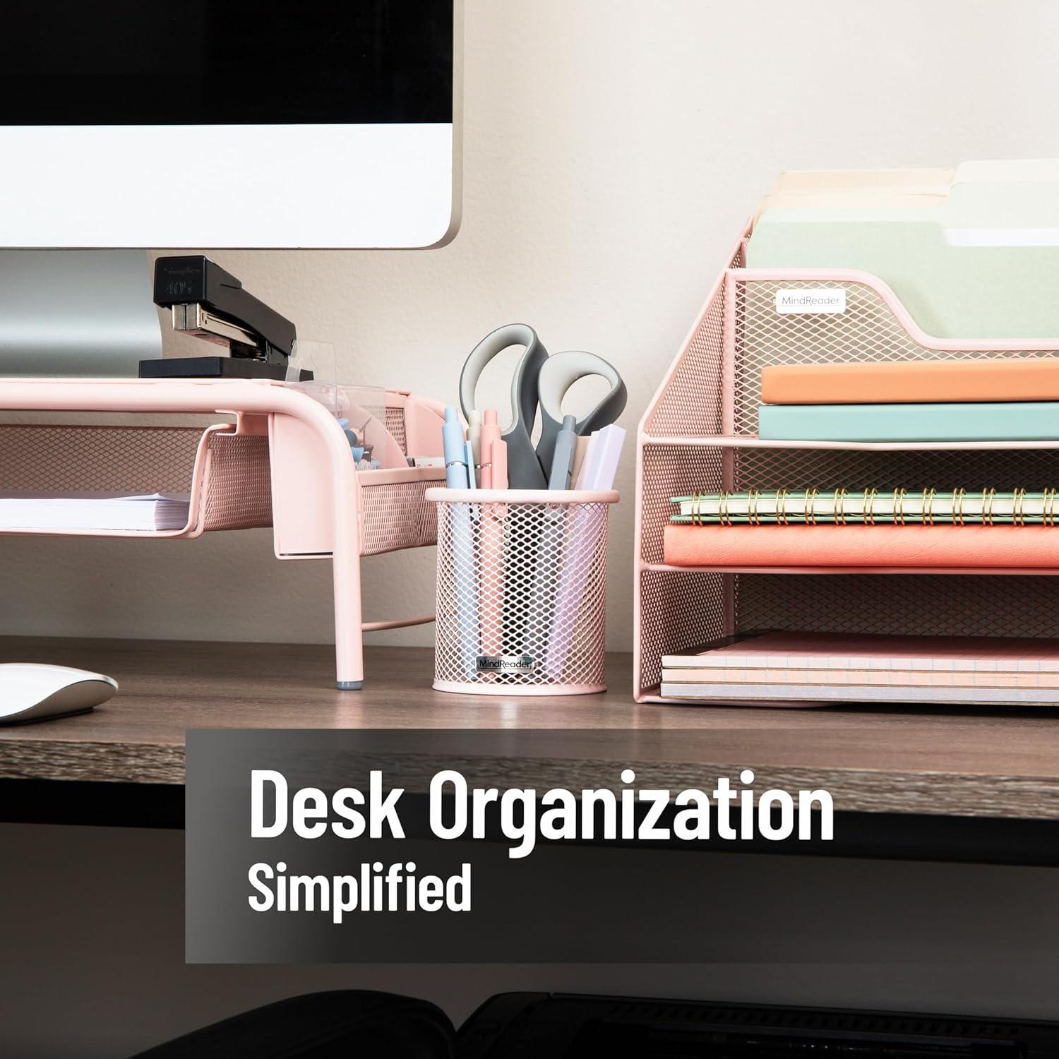 imageMind Reader Pen and Accessories Holder Desktop Organizer Office Metal Mesh 35L x 35W x 375H Set of 3 WhitePink