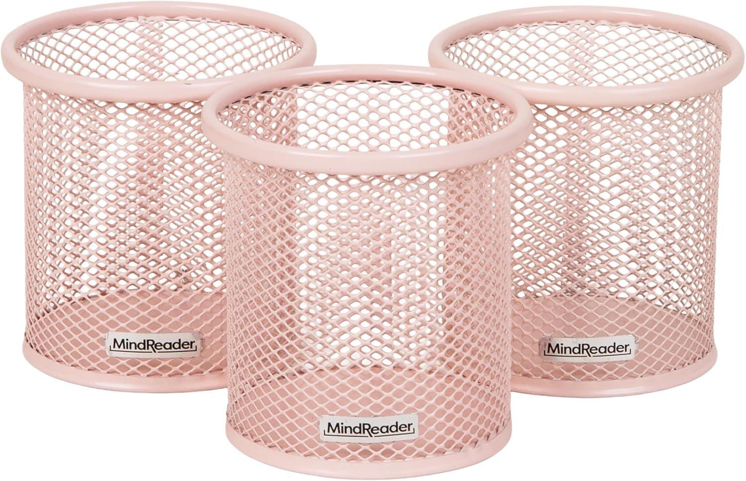 imageMind Reader Pen and Accessories Holder Desktop Organizer Office Metal Mesh 35L x 35W x 375H Set of 3 WhitePink
