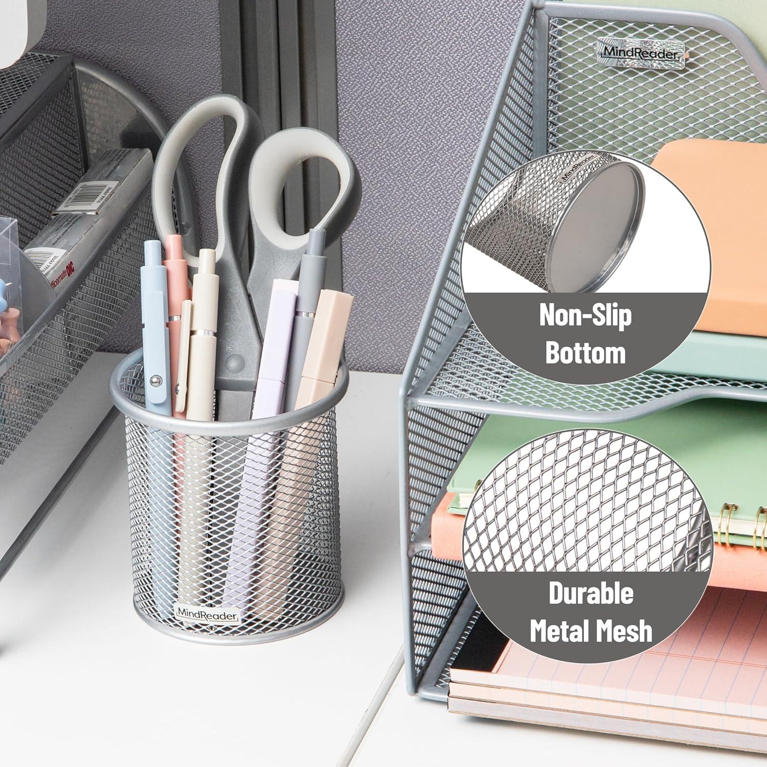 imageMind Reader Pen and Accessories Holder Desktop Organizer Office Metal Mesh 35L x 35W x 375H Set of 3 WhiteSilver