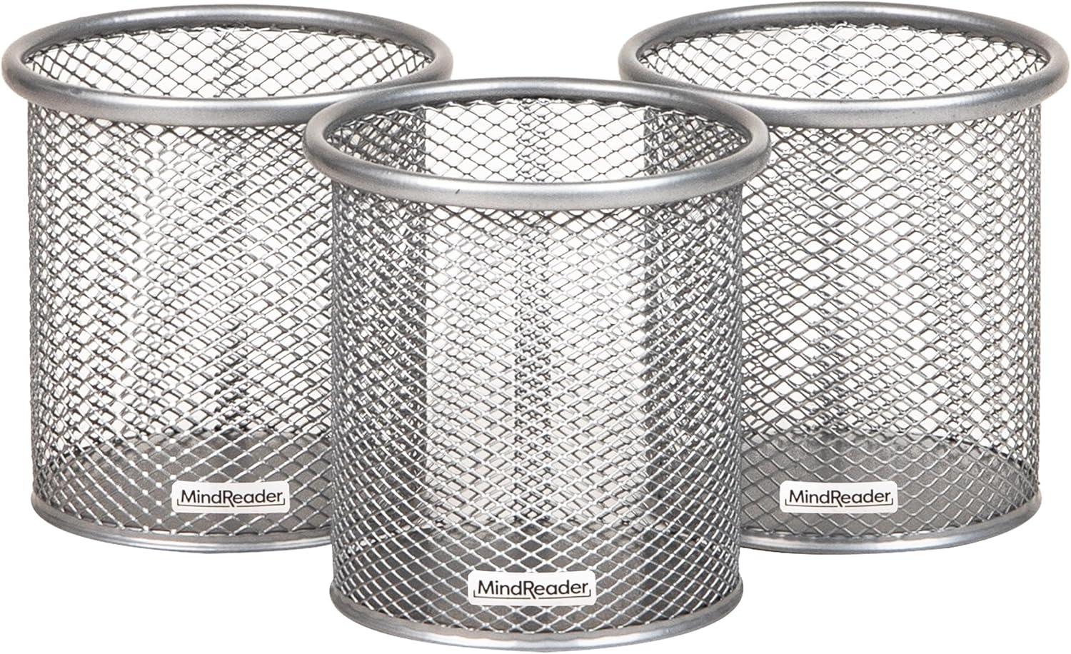imageMind Reader Pen and Accessories Holder Desktop Organizer Office Metal Mesh 35L x 35W x 375H Set of 3 WhiteSilver