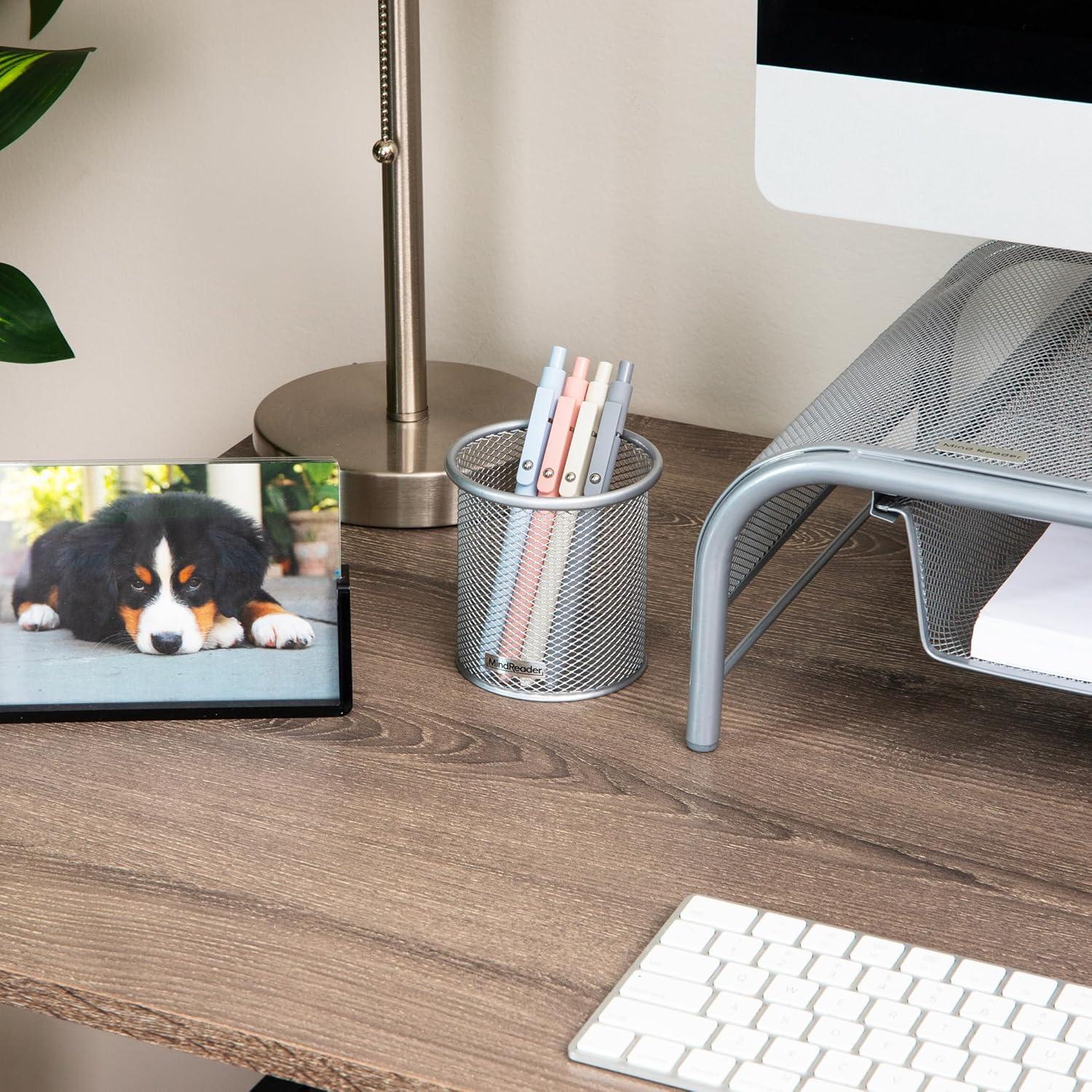 imageMind Reader Pen and Accessories Holder Desktop Organizer Office Metal Mesh 35L x 35W x 375H Set of 3 WhiteSilver