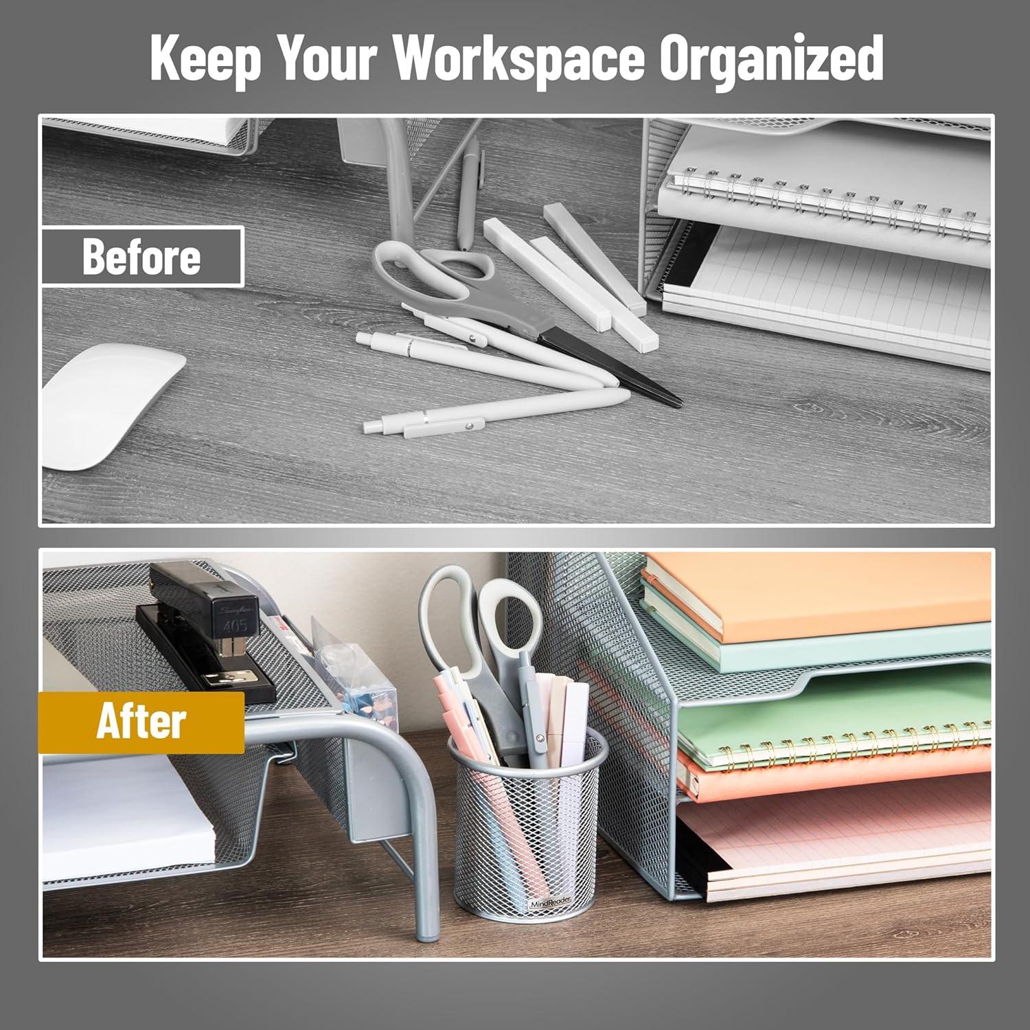 imageMind Reader Pen and Accessories Holder Desktop Organizer Office Metal Mesh 35L x 35W x 375H Set of 3 WhiteSilver
