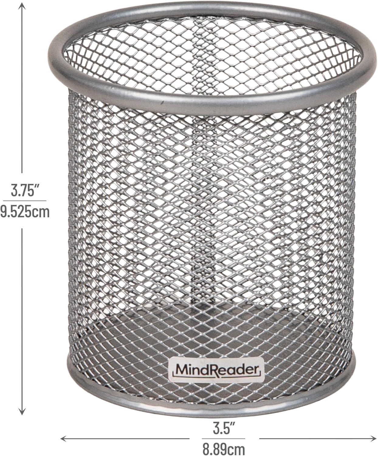 imageMind Reader Pen and Accessories Holder Desktop Organizer Office Metal Mesh 35L x 35W x 375H Set of 3 WhiteSilver