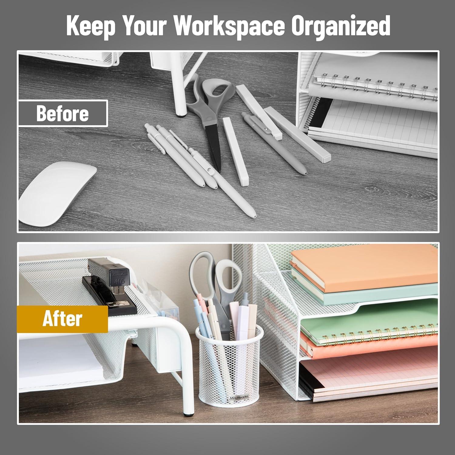 imageMind Reader Pen and Accessories Holder Desktop Organizer Office Metal Mesh 35L x 35W x 375H Set of 3 WhiteWhite