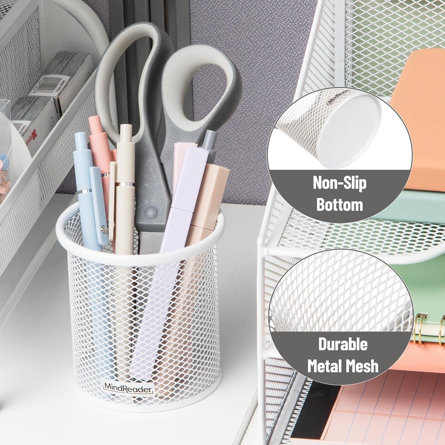 imageMind Reader Pen and Accessories Holder Desktop Organizer Office Metal Mesh 35L x 35W x 375H Set of 3 WhiteWhite