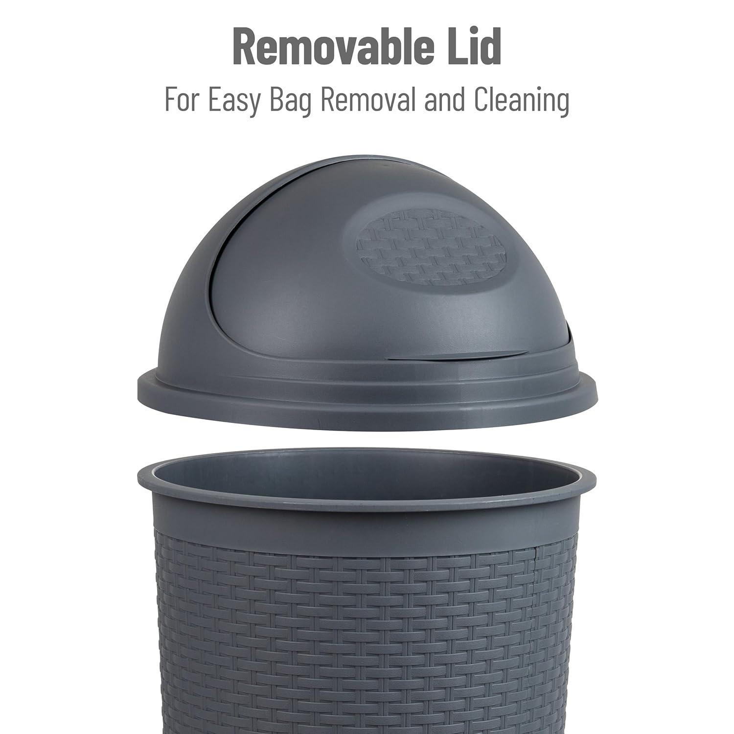 imageMind Reader RollTop Kitchen Garbage Can Trash Can with Lid Wicker Design Plastic 16 L x 16 W x 315 H Gray