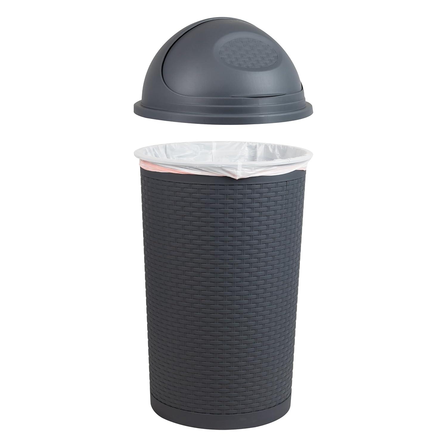 imageMind Reader RollTop Kitchen Garbage Can Trash Can with Lid Wicker Design Plastic 16 L x 16 W x 315 H Gray