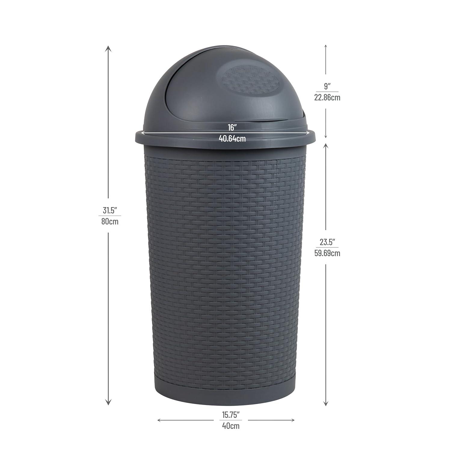 imageMind Reader RollTop Kitchen Garbage Can Trash Can with Lid Wicker Design Plastic 16 L x 16 W x 315 H Gray