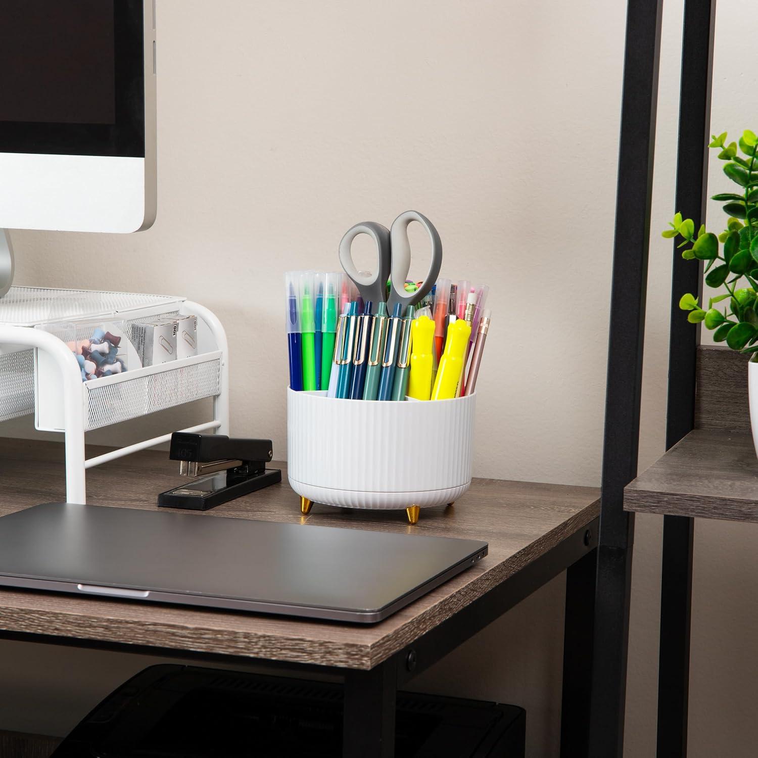 imageMind Reader Rotating Pen Cup Accessory Holder Desktop Organization Office Plastic 575 L x 575 W x 475 H PinkWhite