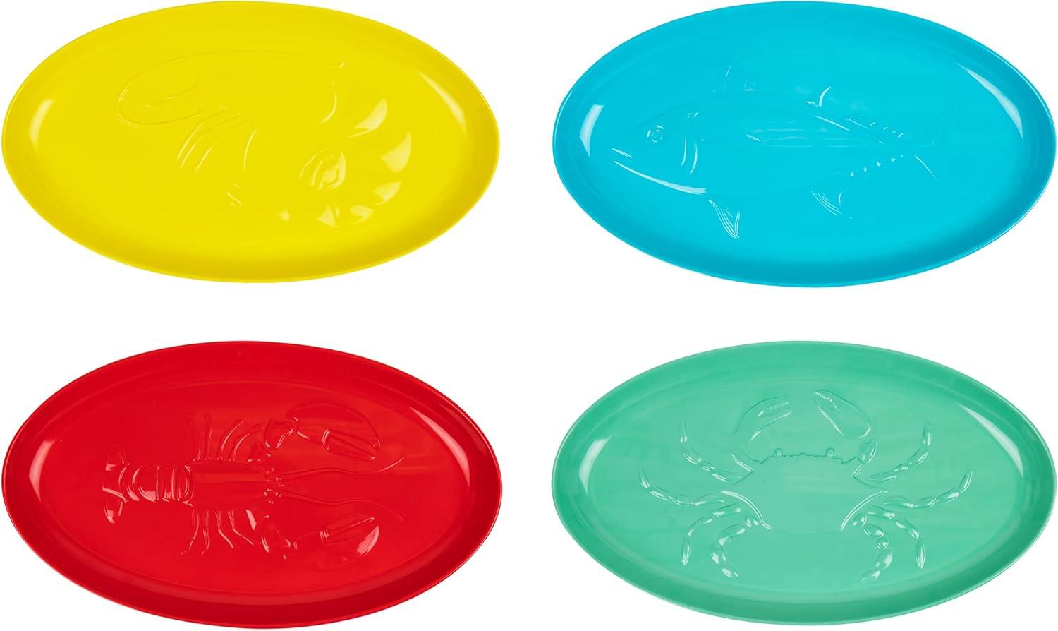 imageMind Reader Seafood Platters Serving Dish Entertaining Hosting Melamine 14 L x 8 W x 1 H Set of 4 MulticolorSet of 4