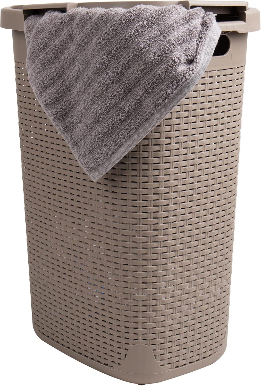 imageMind Reader Slim Laundry Hamper with Lid 60L Clothes Baskets Wicker Design Plastic 1765L x 1375W x 2415H 2Pack Tan