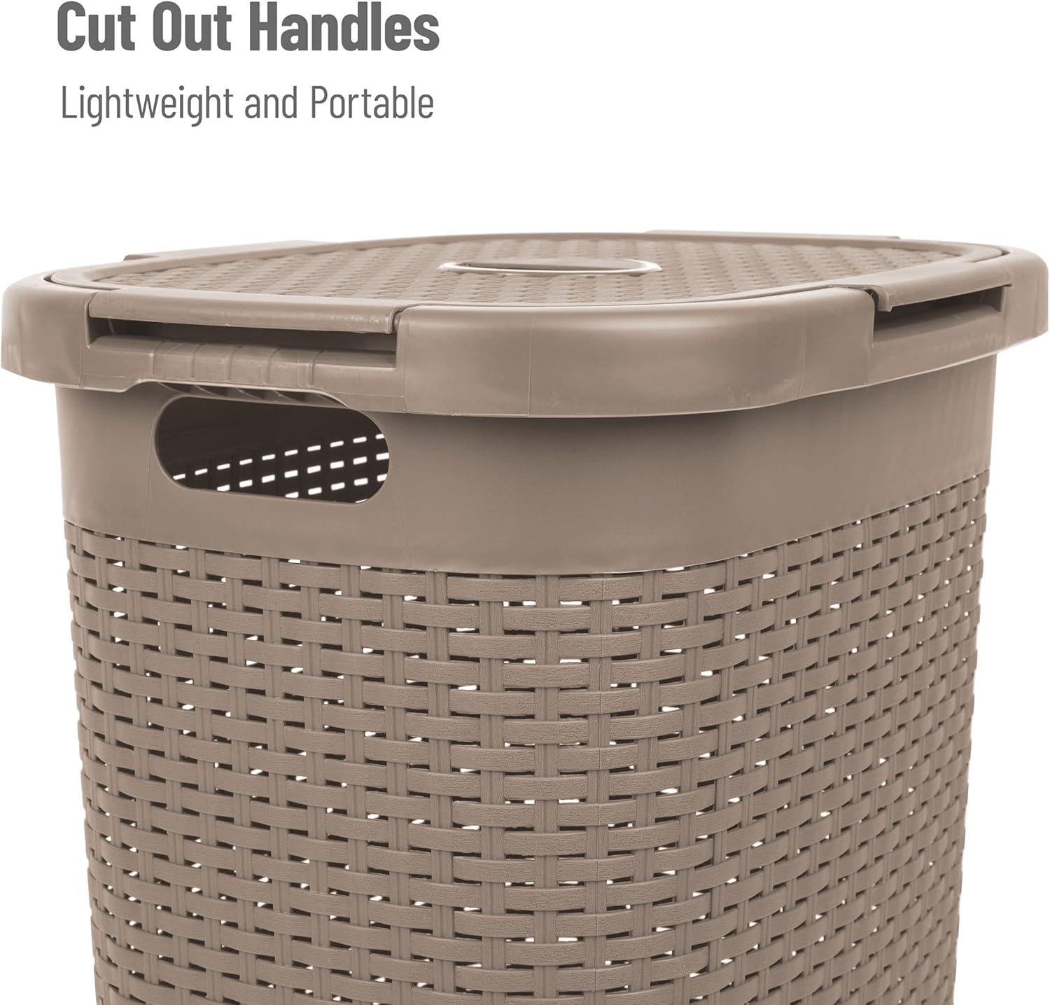 imageMind Reader Slim Laundry Hamper with Lid 60L Clothes Baskets Wicker Design Plastic 1765L x 1375W x 2415H 2Pack Tan