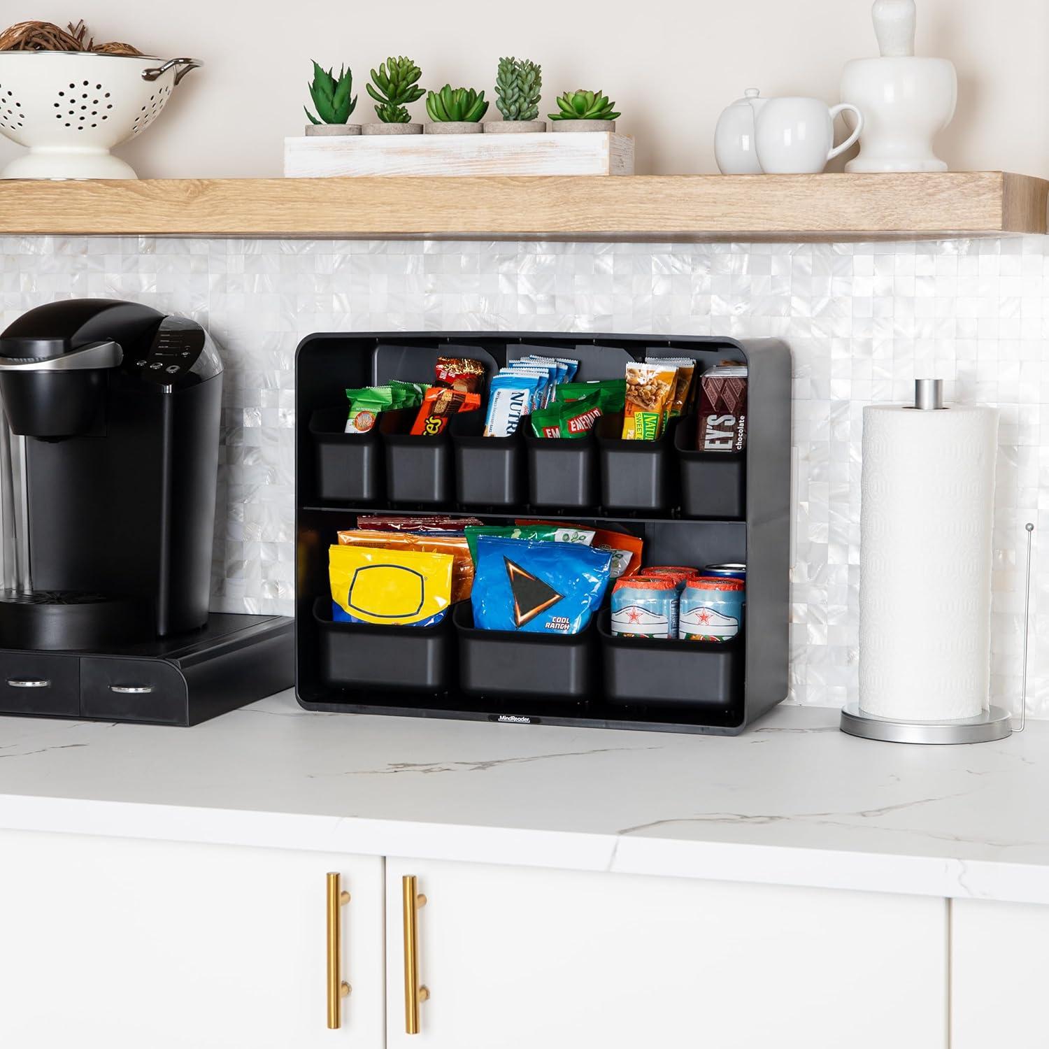 imageMind Reader Snack Organizer Countertop Organizer Snacks Drinks Pantry Breakroom Kitchen 18 L x 725 W x 145 H Black