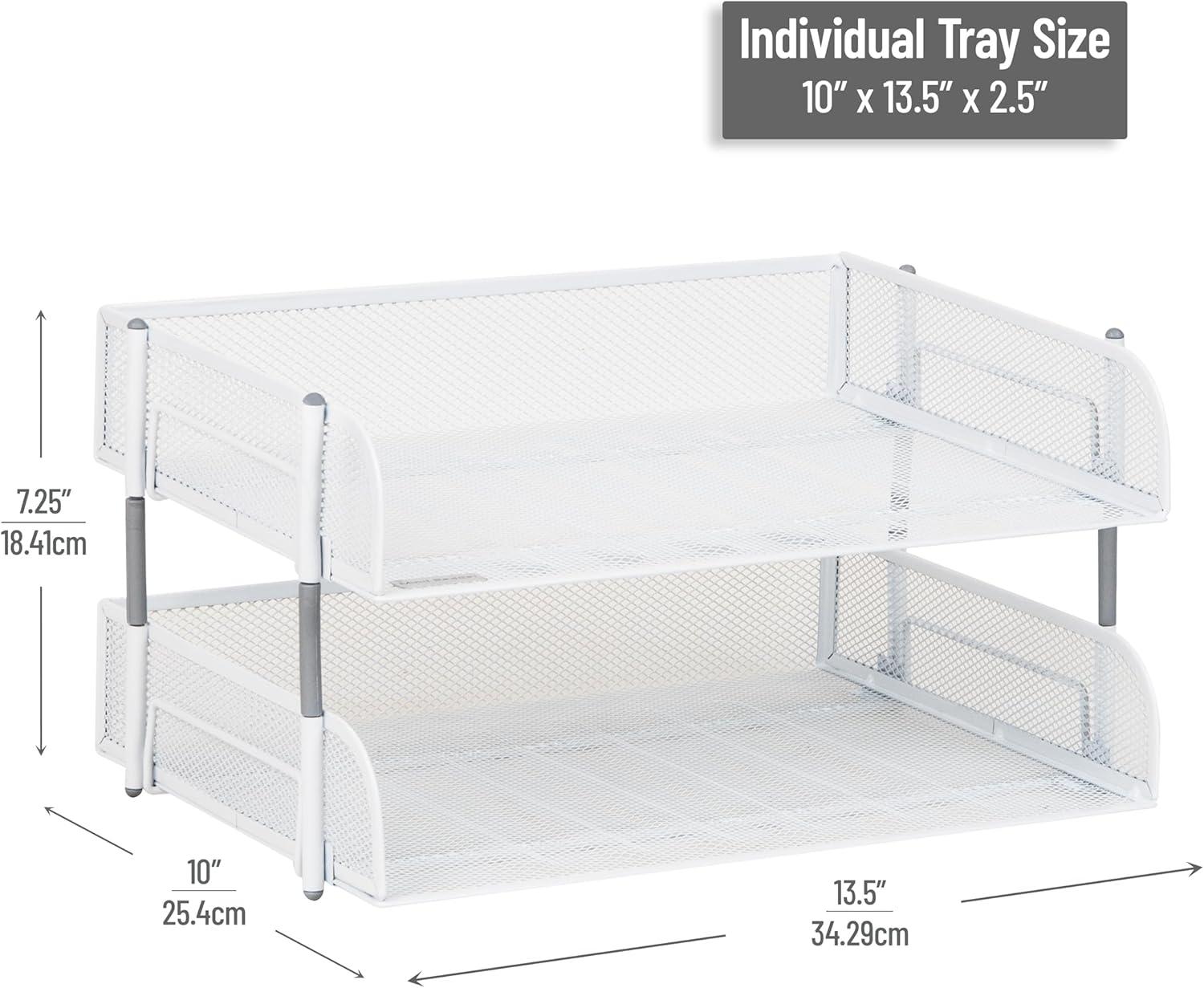 imageMind Reader Stackable Paper Tray Desktop Organizer File Storage Office Metal Mesh 135 L x 10 W x 725 H 2 Pcs WhiteWhite