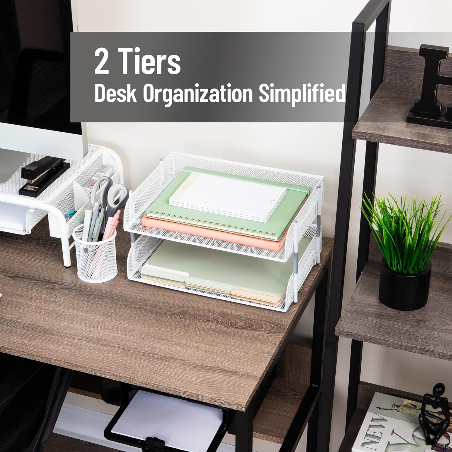 imageMind Reader Stackable Paper Tray Desktop Organizer File Storage Office Metal Mesh 135 L x 10 W x 725 H 2 Pcs WhiteWhite