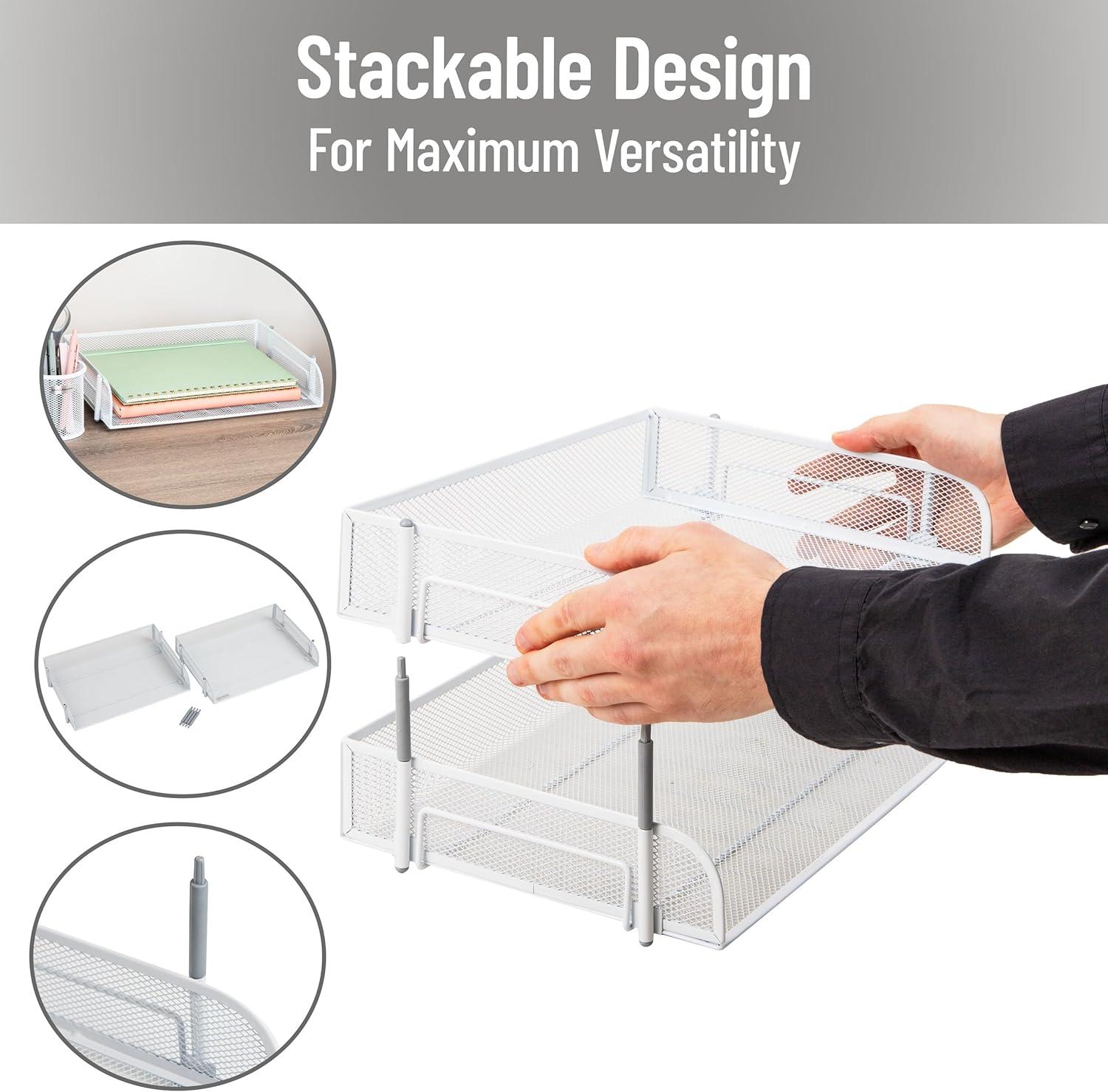 imageMind Reader Stackable Paper Tray Desktop Organizer File Storage Office Metal Mesh 135 L x 10 W x 725 H 2 Pcs WhiteWhite